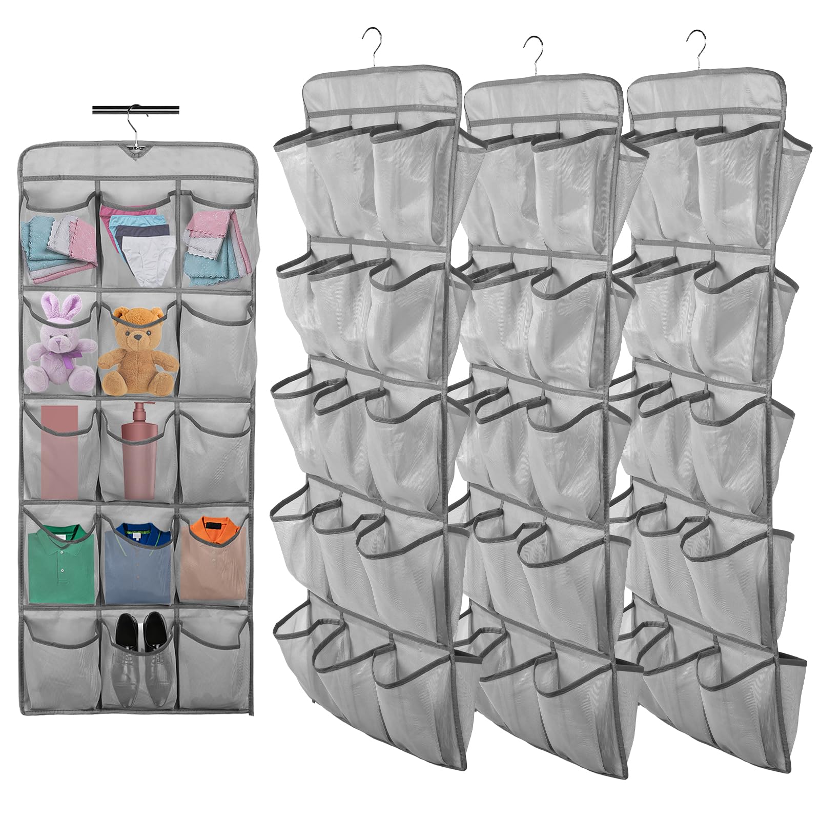 Organizador de zapatos colgante de 30 bolsillos grandes, estantes de almacenamiento de armario colgantes de doble cara con colgador giratorio, bolsa de almacenamiento portátil para ahorrar espacio,