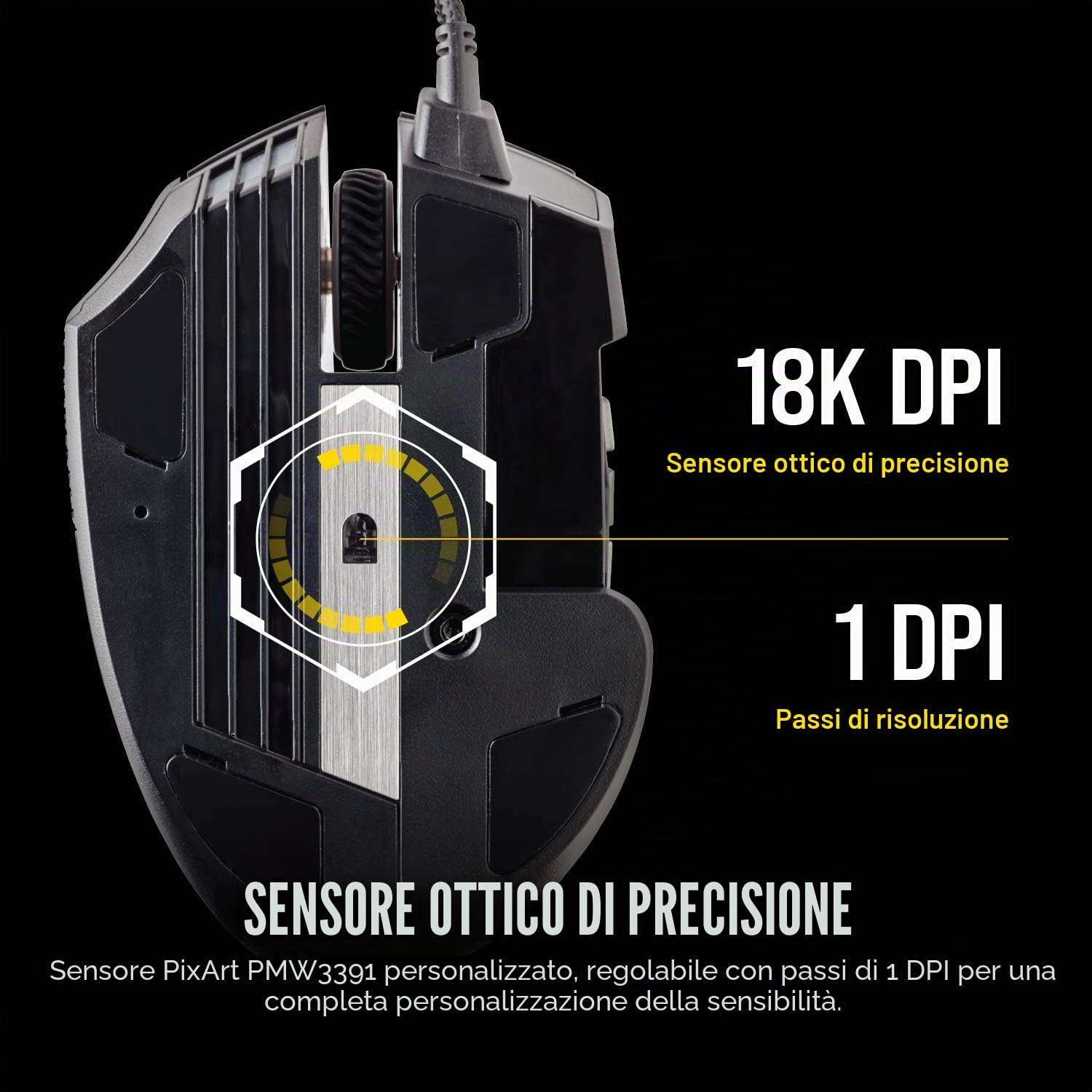 Corsair Scimitar RGB Elite - Mouse da gioco MOBA/MMO, nero, retroilluminato, LED RGB, 18000 DPI, ottico