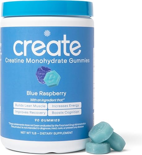 Create - Gomitas de creatina monohidratada - Mejoran concentración, fuerza y resistencia, no se derriten, veganas, sin gluten y sin OMG, 1.5 g de