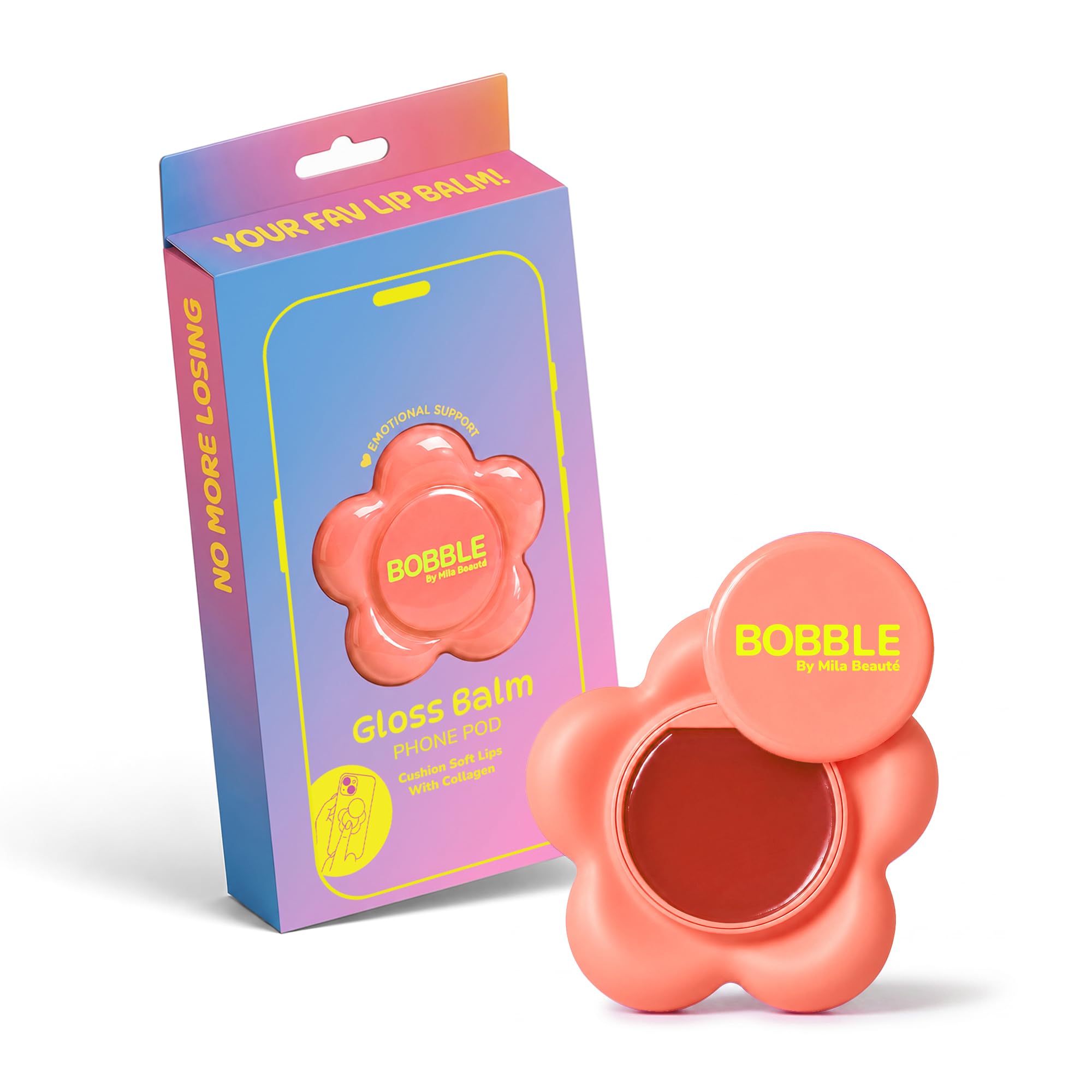 Mila Beauté Bobble Gloss Balm Phone Pod | Cushion Soft Lips with 6-Peptide Complex & Collagen | Natural Tinted Glossy Finish | Non-Sticky & Lightweight | Hydrating & Nourishing I For Dry & Chapped Lips I Lip Balm-Peach Sorbet, 20gm-image-6