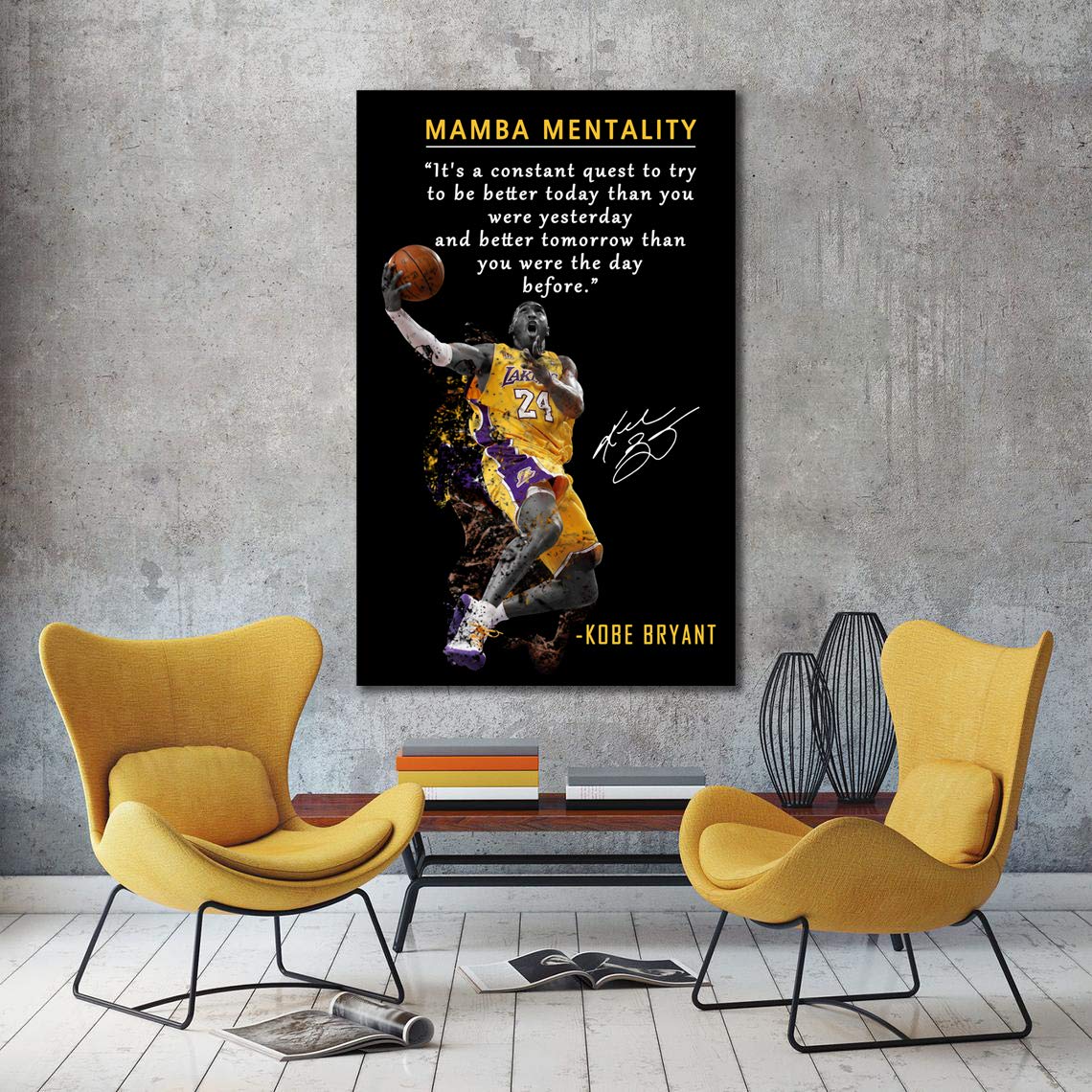 Poster motivazionale di Kobe Bryant • Mamba Mentality Citazione artistica da parete su tela • Pallacanestro Sport Home Decor • Opere motivazionali per casa, ufficio, palestra, decorazione da parete