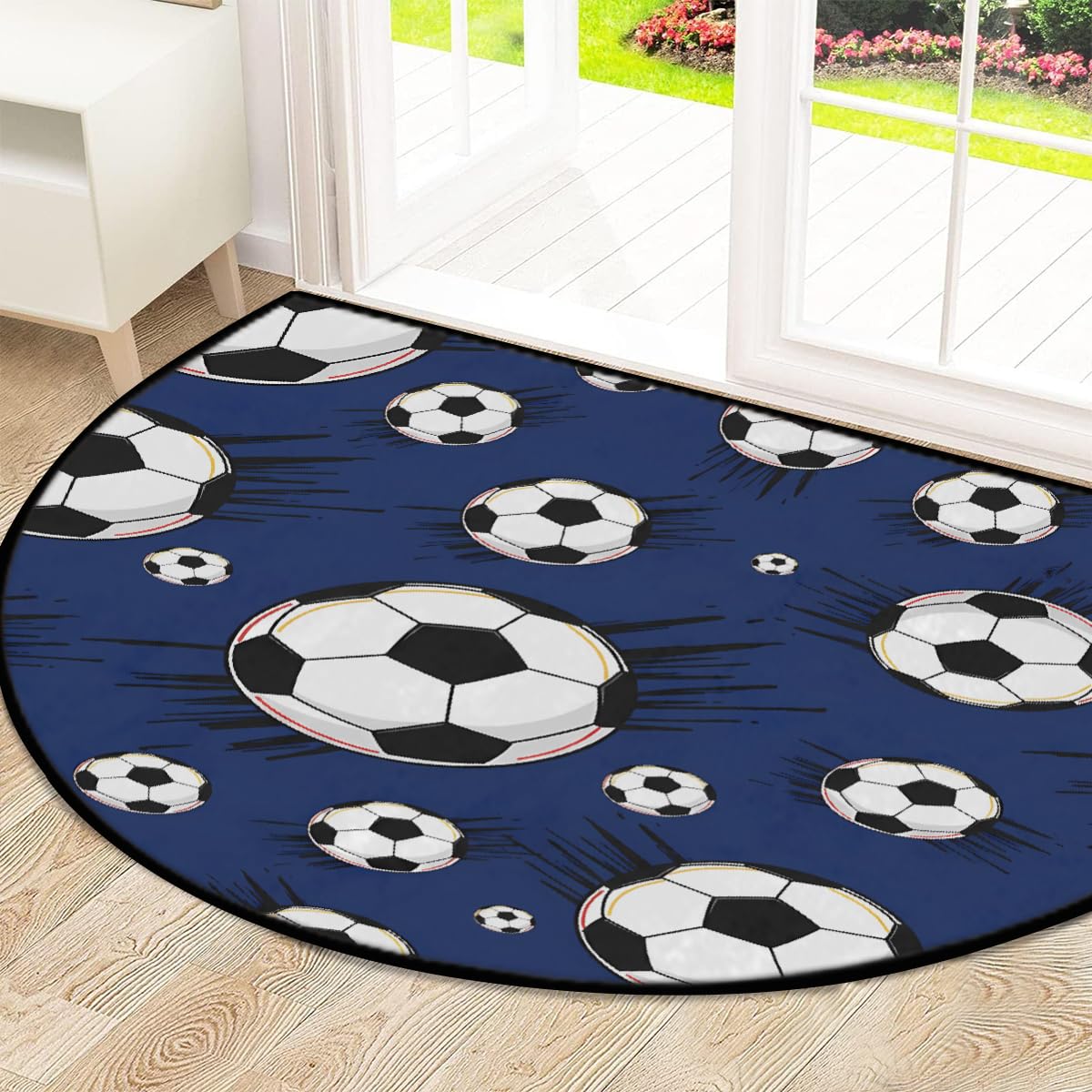 Große halbrunde Fußmatte, Fußball, Sport, rutschfest, saugfähig, halbrund, Eingangsbereich, niedlich, weich, halbrund, waschbar, Teppich für Küche, Badezimmer, Schlafzimmer, 160 x 100 cm