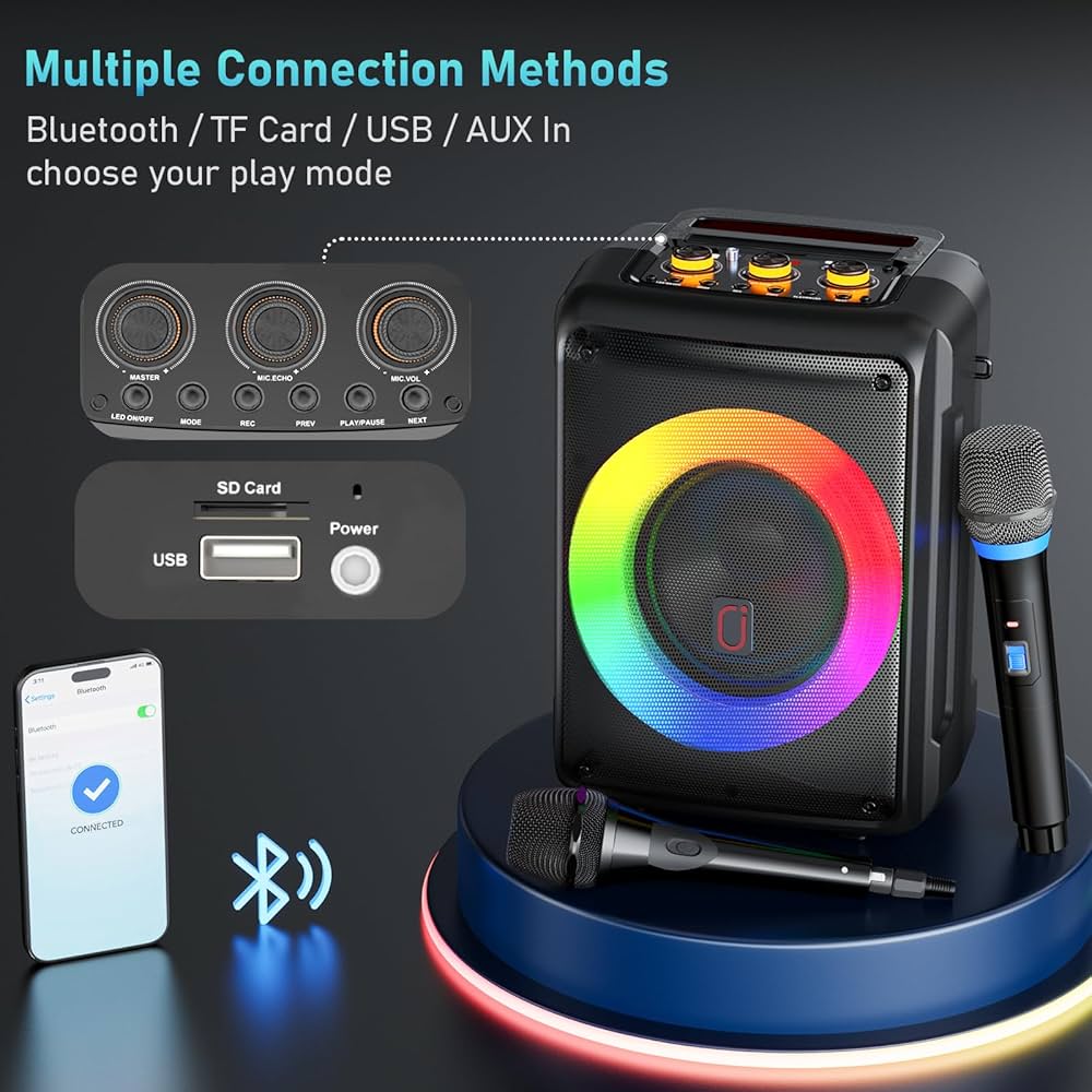 Jyx Karaoke Machine Connect To Tv HWWR Karaoke Machine With 3 Wireless Microphones For Adults/Kids, Portable Bluetooth 5.3 Karaoke Speaker, Home Party Speaker With Disco Lights For Outdoor, PA System Supports TWS