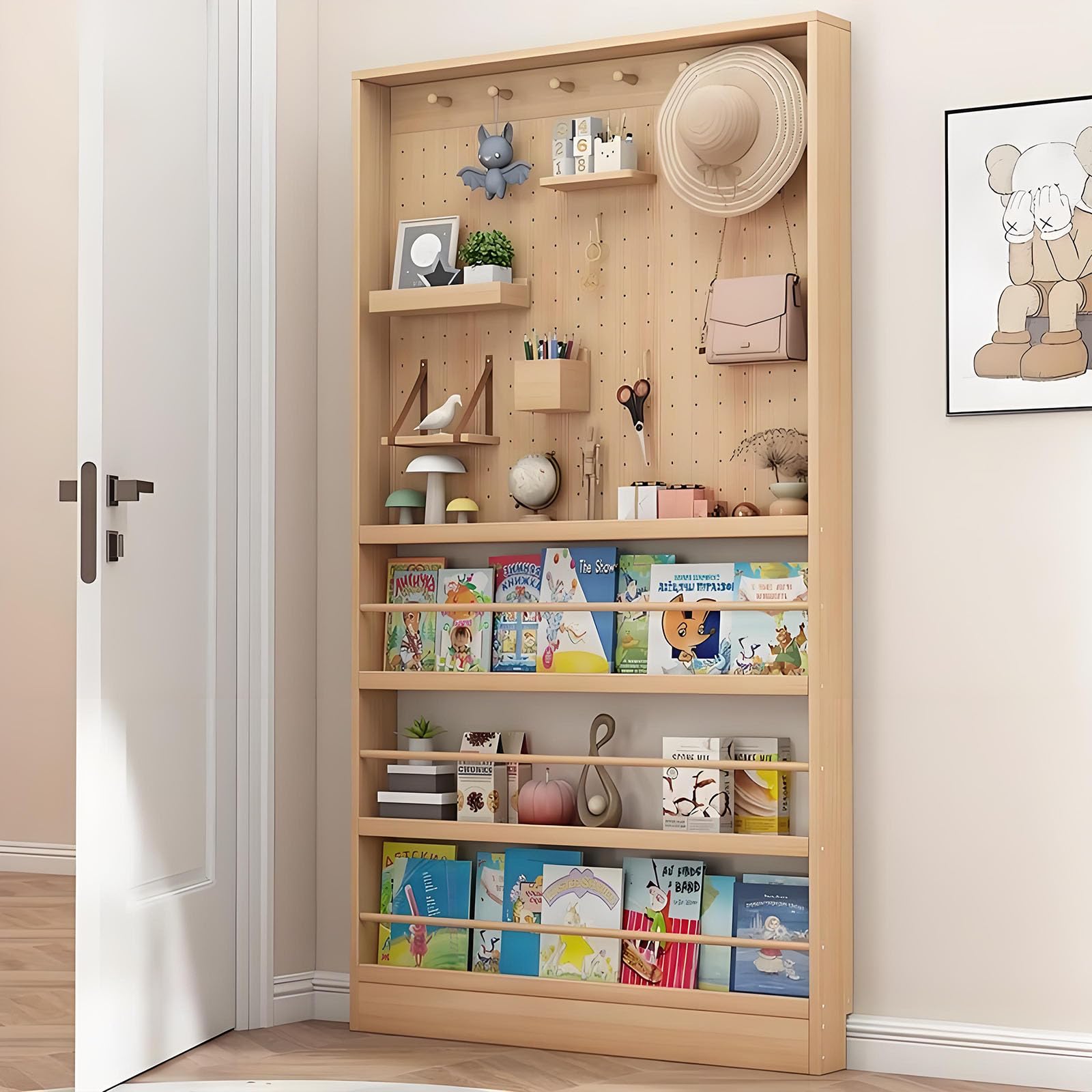 AKFJOSGE Behind Door Bookshelf,Toddler Bookshelf,Storage Cabinets,Organizer for Toys and Books,Storage Rack with Perforated Board,for Living Room,