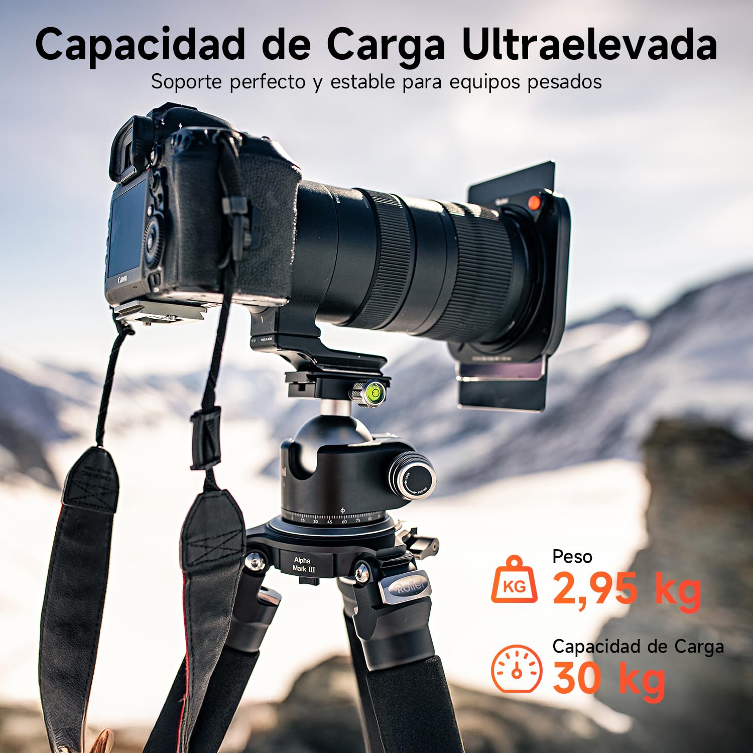 Rollei 166cm Tripode Cámaras Carbono Profesional Rock Solid Alpha Mark III | Trípode Fotografia con Capacidad de Carga de 30kg Camera Tripod Negro con Rótula Ajustable para DSLR Videocámara