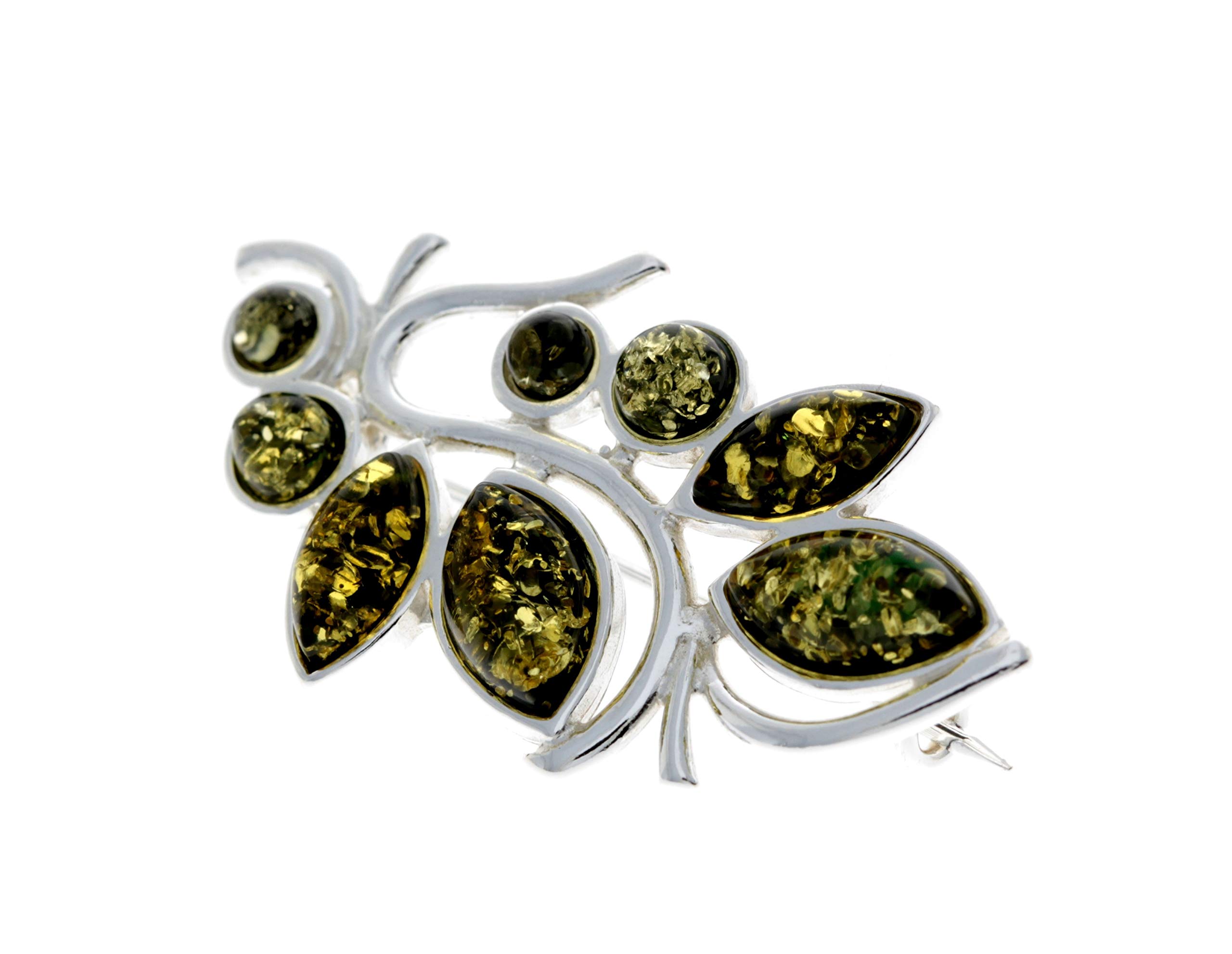 SilverAmber Jewellery UK – Echter baltischer Bernstein & Sterlingsilber exklusive moderne Multistones Brosche – M804, Sterling-Silber Edelstein, Bernstein