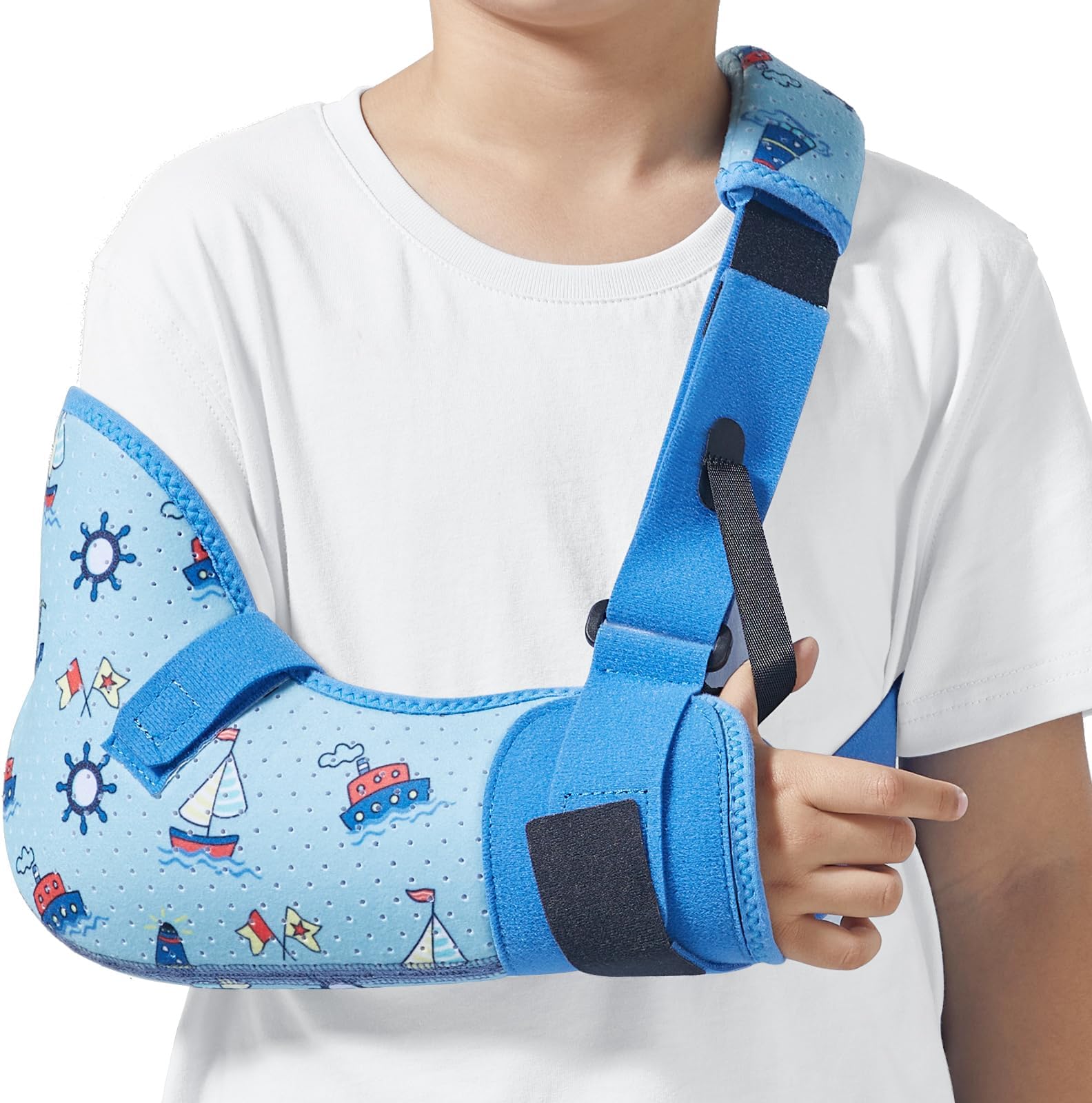 Kids Arm Shoulder Sling with Waist Strap for Immobilizer Brace Support Fracture Elbow Wrist (Comfort Version, Right XS, 22.5-26 inch)