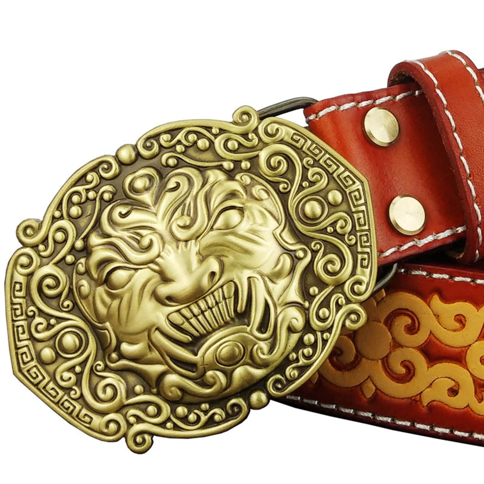 Cintura Western Per Uomo Donna, Country Vintage, Incisa In Vera Pelle, Fibbia Bestia Mitica, Larghezza 38 Mm
