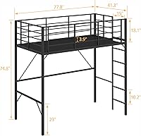 Vista 2 de Cama tipo loft individual de 75 pulgadas de alto con barandilla alta, marco de cama que ahorra espacio con peldaños anchos de escalera, no se hunde