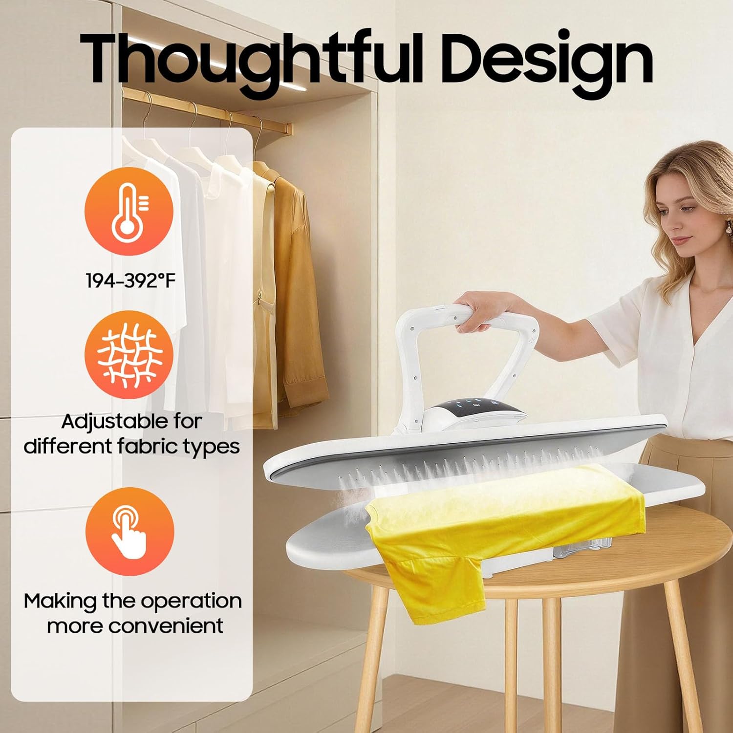36" Large Steam Iron Press, 1600W 110V Intelligent Steam Fabric Pres Machine Digital Professional Commercial Iron Electronic Press w/Touch Screen & Voice Prompts for Sheets Curtains Clothe