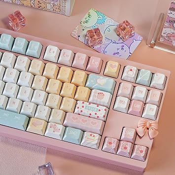 Cream-Pink PBT Keycaps Set,Cherry Profile Dye-Sublimation Custom Keycap for Mechanical Keyboard Compatible Cherry MX Switches 60%/75%/Full Size Layout,Cute Anime Gaming Keyboard Key Caps Pink