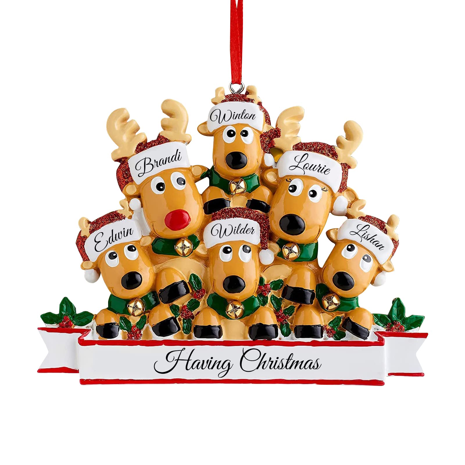 Adornos navideños de Ciervos Personalizados 2024 Familia de 2,3,4,5,6,7,8 Nombre Personalizado Reno Adorno navideño con Nombre de Texto, Regalos de decoración navideña Personalizados
