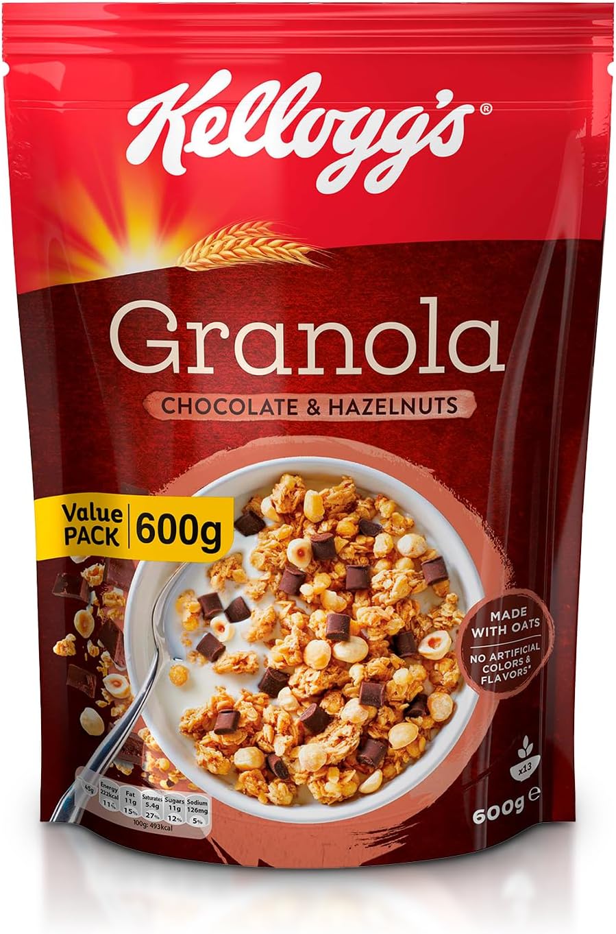 Granola Chocolate With Hazelnut | 600g | Crunchy Multigrain Nourishment | Source of Fibre | High in Vitamin And Minerals (Zinc And Iron) | Ideal For Healthy Breakfast