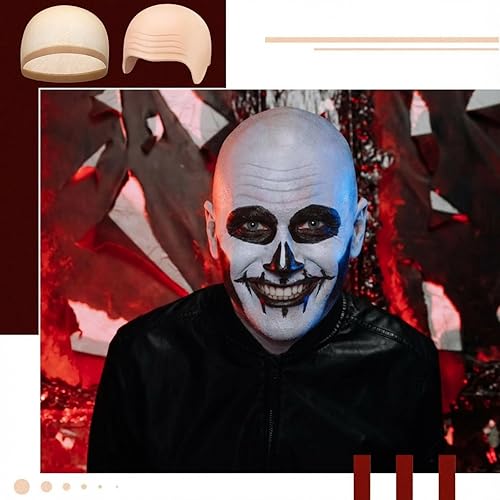 Miniatura 5 de Syhood 2 Pieces Halloween Bald Cap Makeup Latex Bald Head Wig Caps Cosplay Costume for Adults Beige