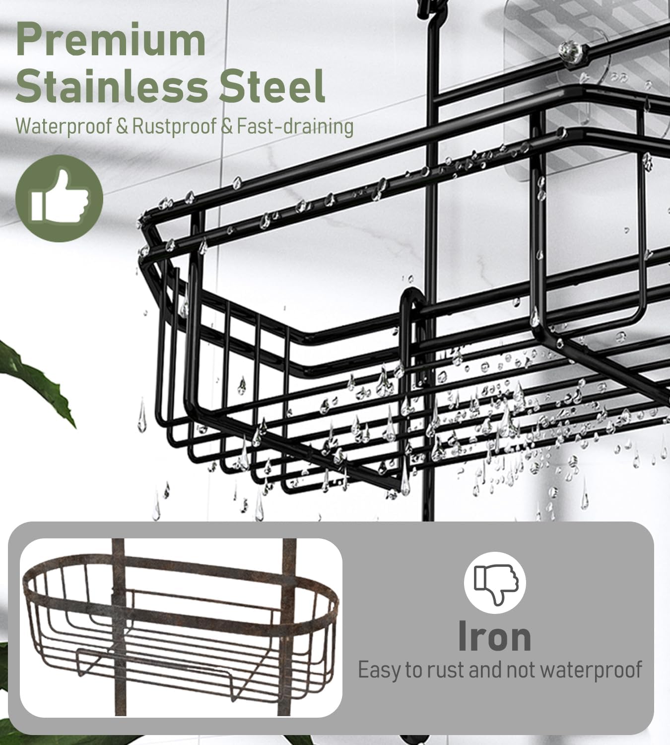 WXCGX Hanging Shower Caddy Over Shower Head Organizer: Stainless Rustproof Bathroom Storage Rack Basket with Soap Holder, Hooks - Large Capacity Bathroom Shelf for Shampoo, Conditioner