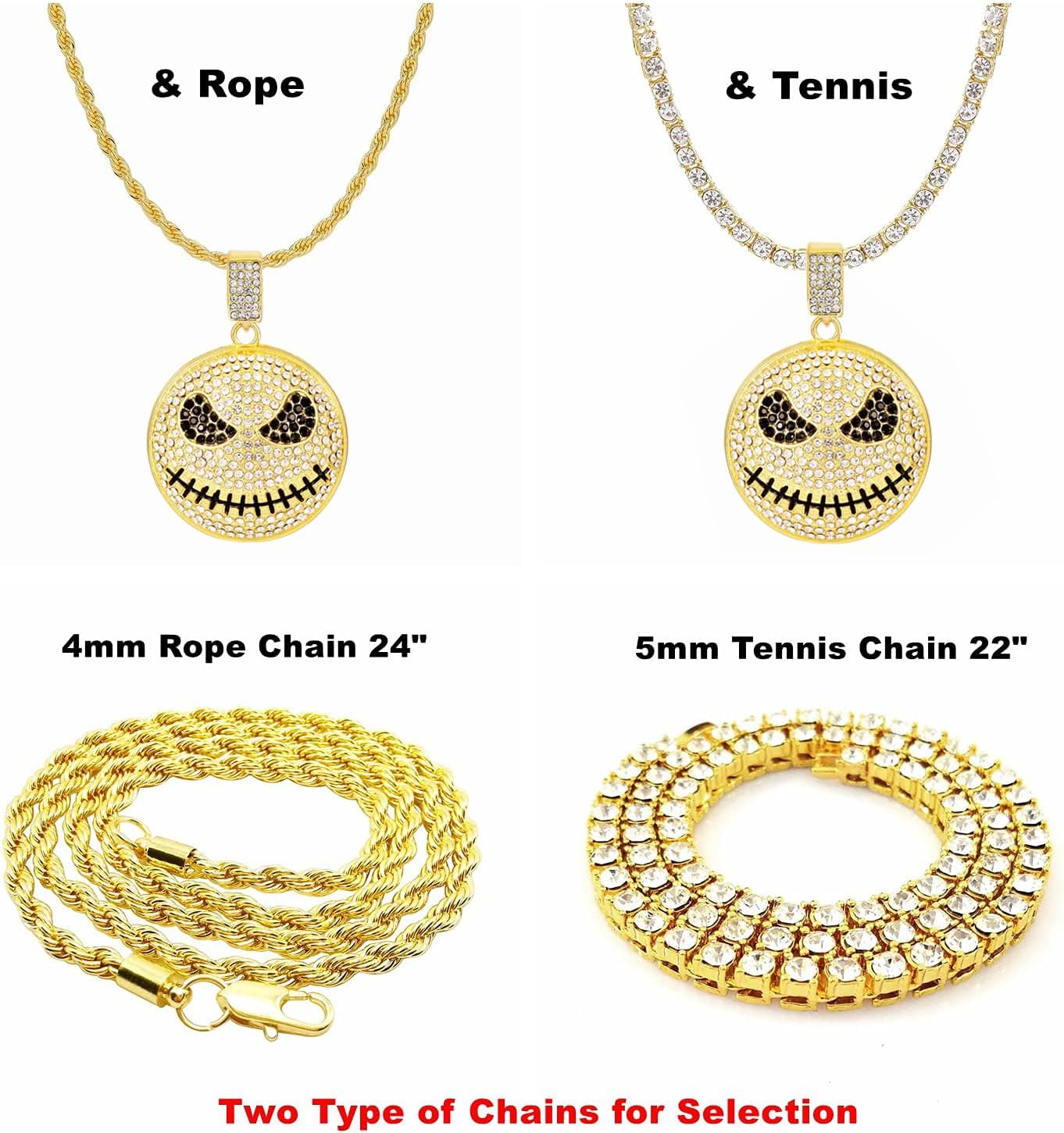HH BLING EMPIRE 14k Gold Silver Plated Hip Ho Rapper Pendant Chain Necklace for Men, Iced Out Diamond King Pendant with Rope Tennis Chains 22 Inch - Image 2