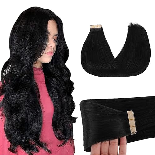 Miniatura 1 de GOO GOO Extensiones de cabello humano con cinta, 199 Balayage negro azabache a rojo, 14 pulgadas, 1.76 onzas, 20 unidades, puntas gruesas, cinta
