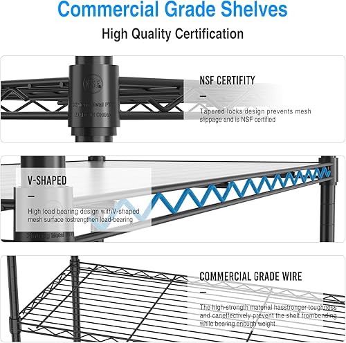 Miniatura 6 de Estantería de alambre NSF de 5 niveles, 14 x 30 x 60 pulgadas, capacidad de 750 libras, estante de metal de almacenamiento ajustable con ruedaspatas