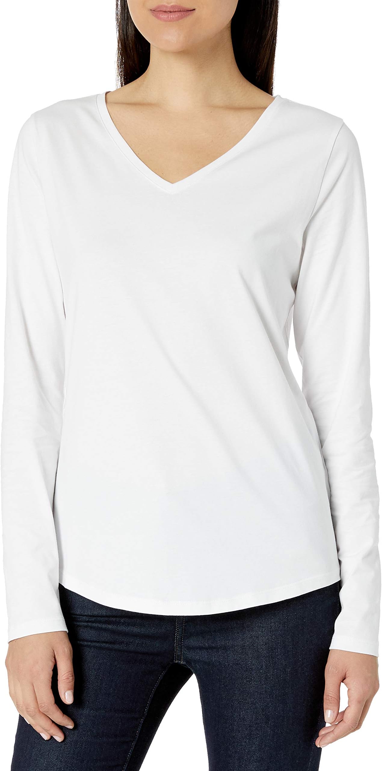 Amazon EssentialsWomen's Classic-Fit 100% Cotton Long-Sleeve V-Neck T-Shirt