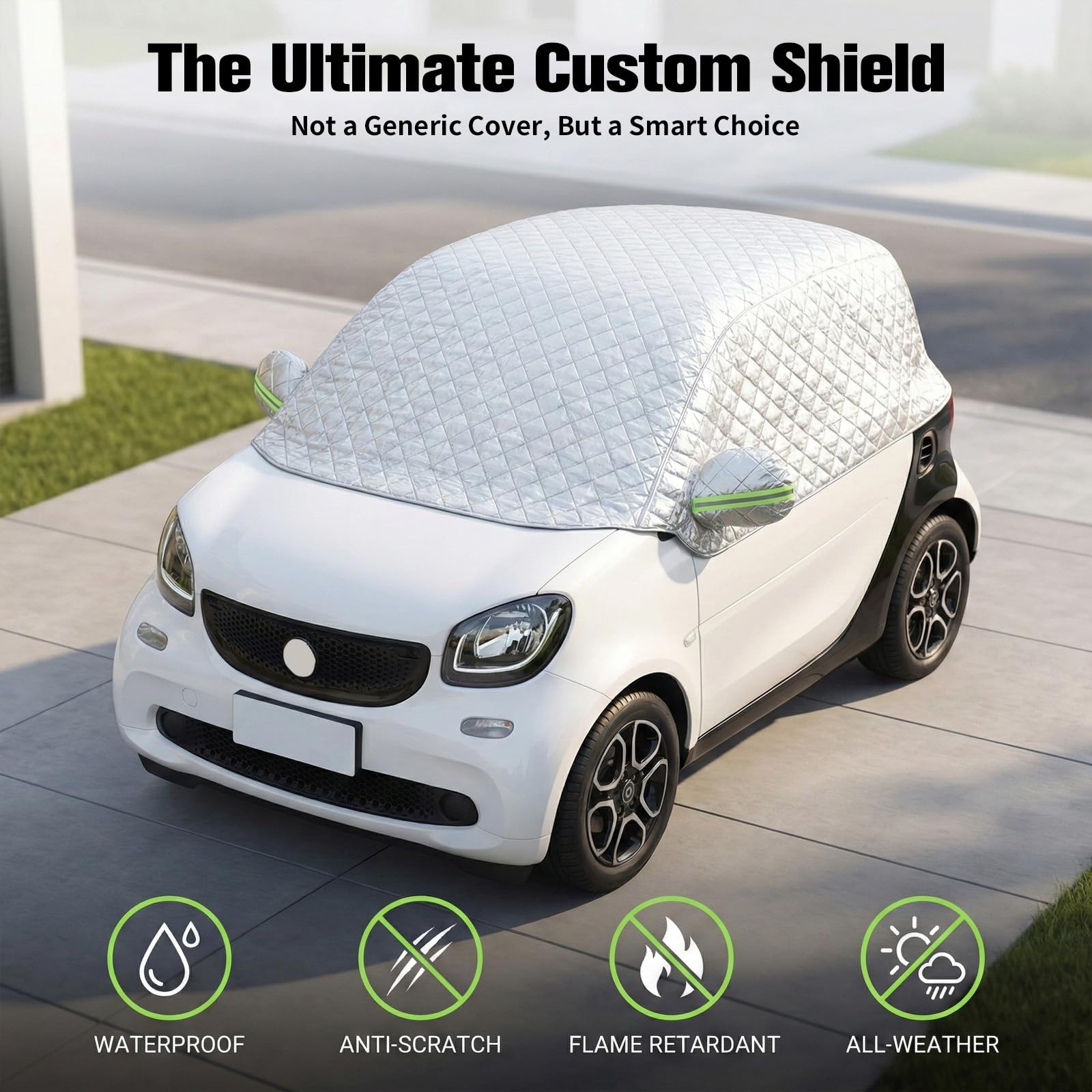 Telo copriauto per Smart Fortwo 2006-2025, ispessito con protezione traspirante contro pioggia, sole, neve, robusta copertura per auto di colore nero per una protezione esterna affidabile