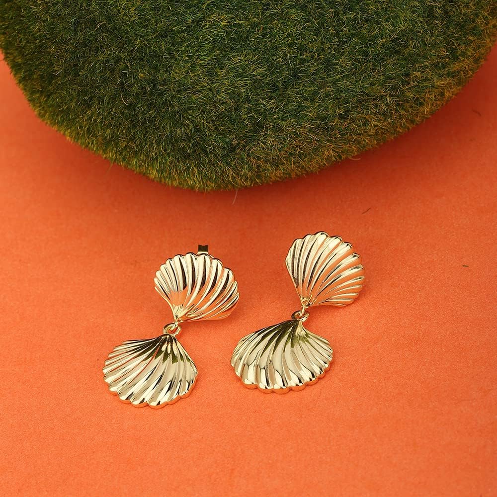 Vanbelle 18K Gold Plated Jewelry - Sea-Theme Double Shell Earring - Unique Elegant Handcrafted Earring - Lightweight Beautifully Designed Earring for Women