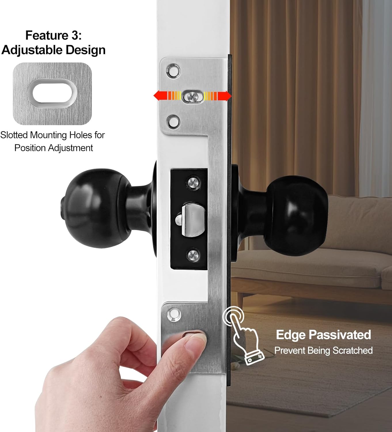 Door Latch Guard Plate 7” with 1” Offset Cover, Satin Nickel, Outswing Door Security Protector Shield, Heavy Duty Version, Door Knob/Deadbolt Latch Protector Plate (1 Pack)
