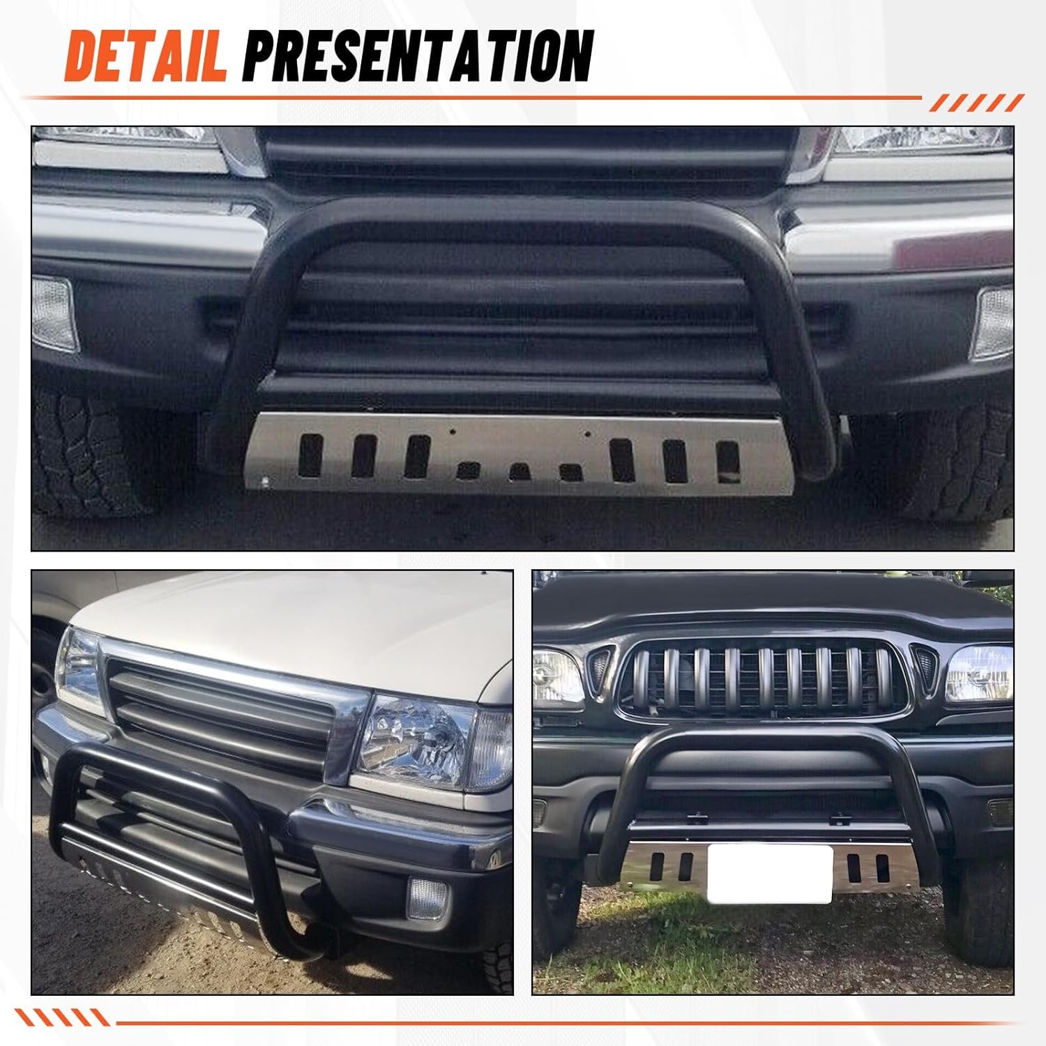 ECOTRIC Bull Bar Compatible with 1998-2004 Toyota Tacoma 1996-1998 Toyota 4Runner 3" Tube Brush Push Grille Guard Front Bumper