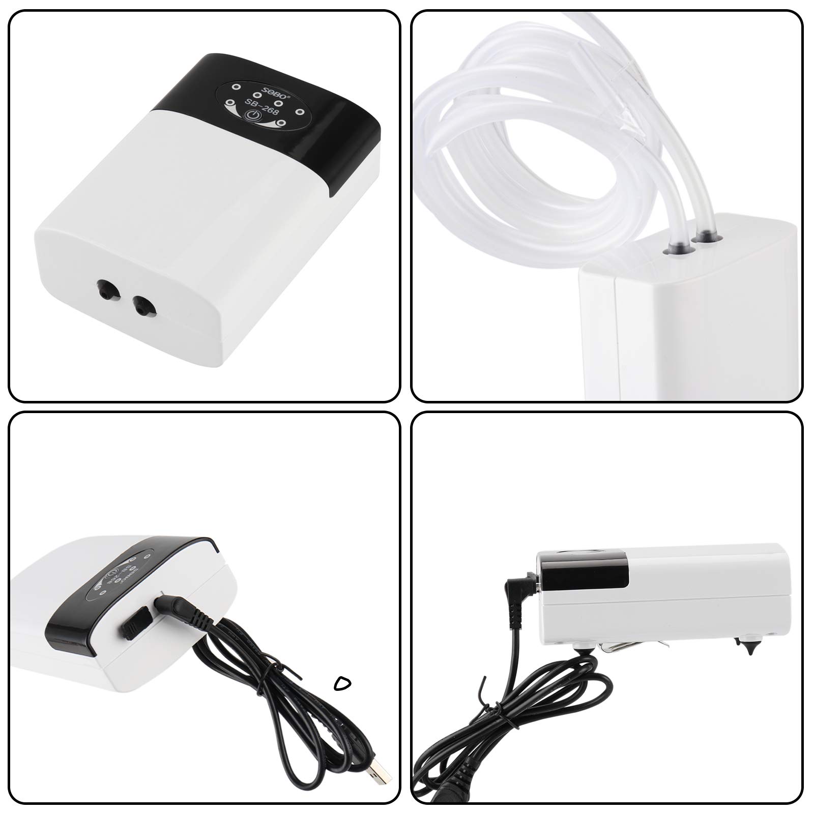Pompe à Air d'Aquarium Portable USB, Bulleur Silencieux, Oxygène, Débit 2 * 3L/Min, 2 Sorties d'Air