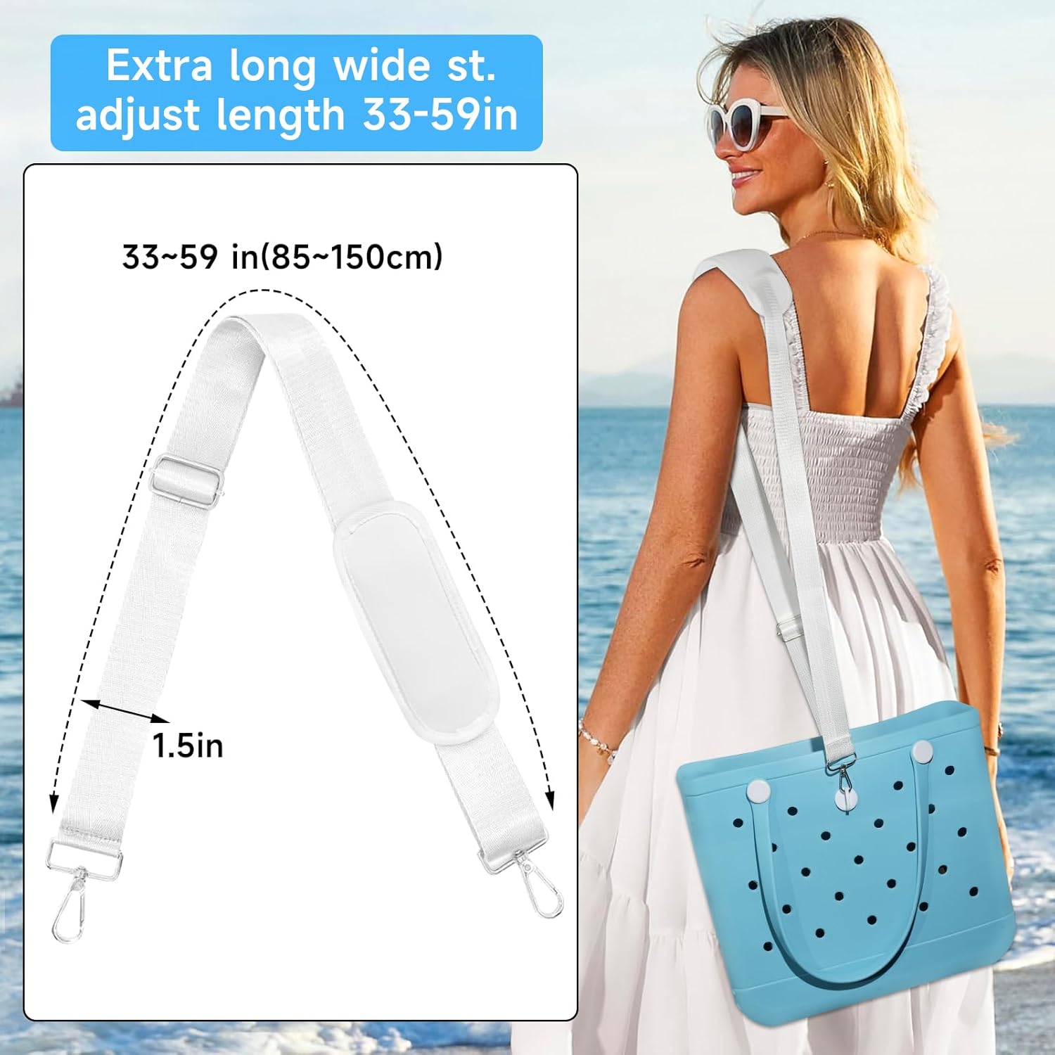 Bogg Bag Accessories Strap Set, Adjustable Crossbody Shoulder Strap with Neoprene Handle Wrap & Key Holders, Replacement Bogg Bag Strap for Beach Tote, Fits All Bogg Bags and Rubber Totes - Image 4