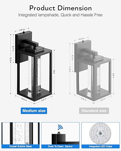 Miniatura 17 de VIANIS Accesorios de iluminación exterior negros para montaje de pared para casa, paquete de 2 luces de porche al aire libre del atardecer al