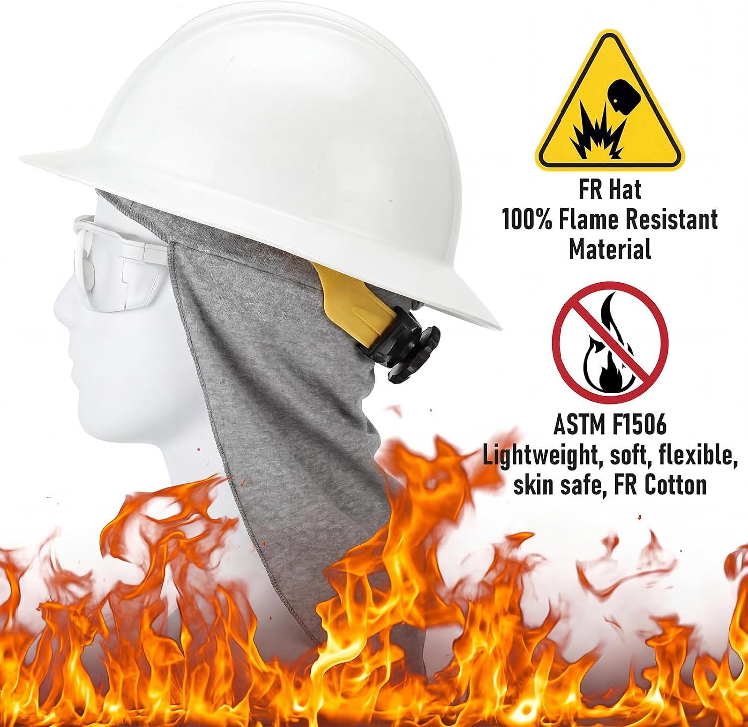 4pcs Flame Resistant FR Hard Hat Liner Sun Shade Cotton Neck Ear Protection Fits Most Safety Helmets Lightweight Breathable Skin-safe Workwear for Construction Welding Utility Workers(Gray)