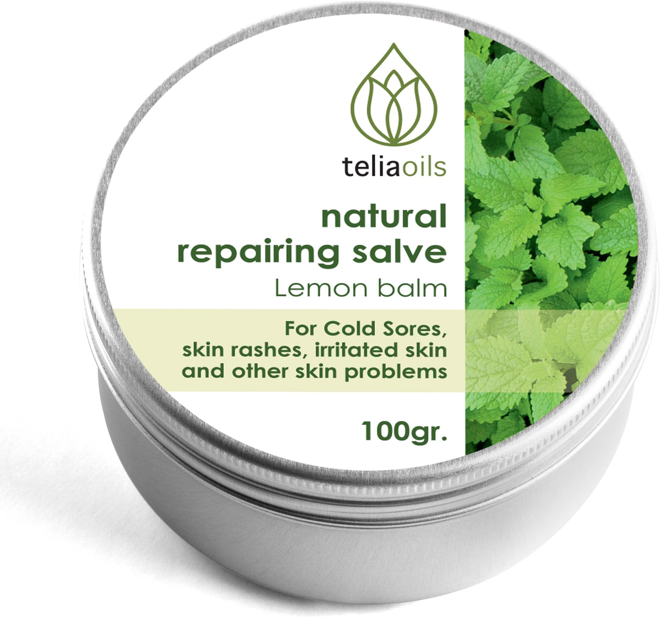 Teliaoils Lemon Balm Salve, Fast Acting/Natural Antiseptic Salve. No More: Cold Sores - Shingles - Skin Rashes - Irritated Skin- Itchy Skin (3.4 Oz / 100 Ml)