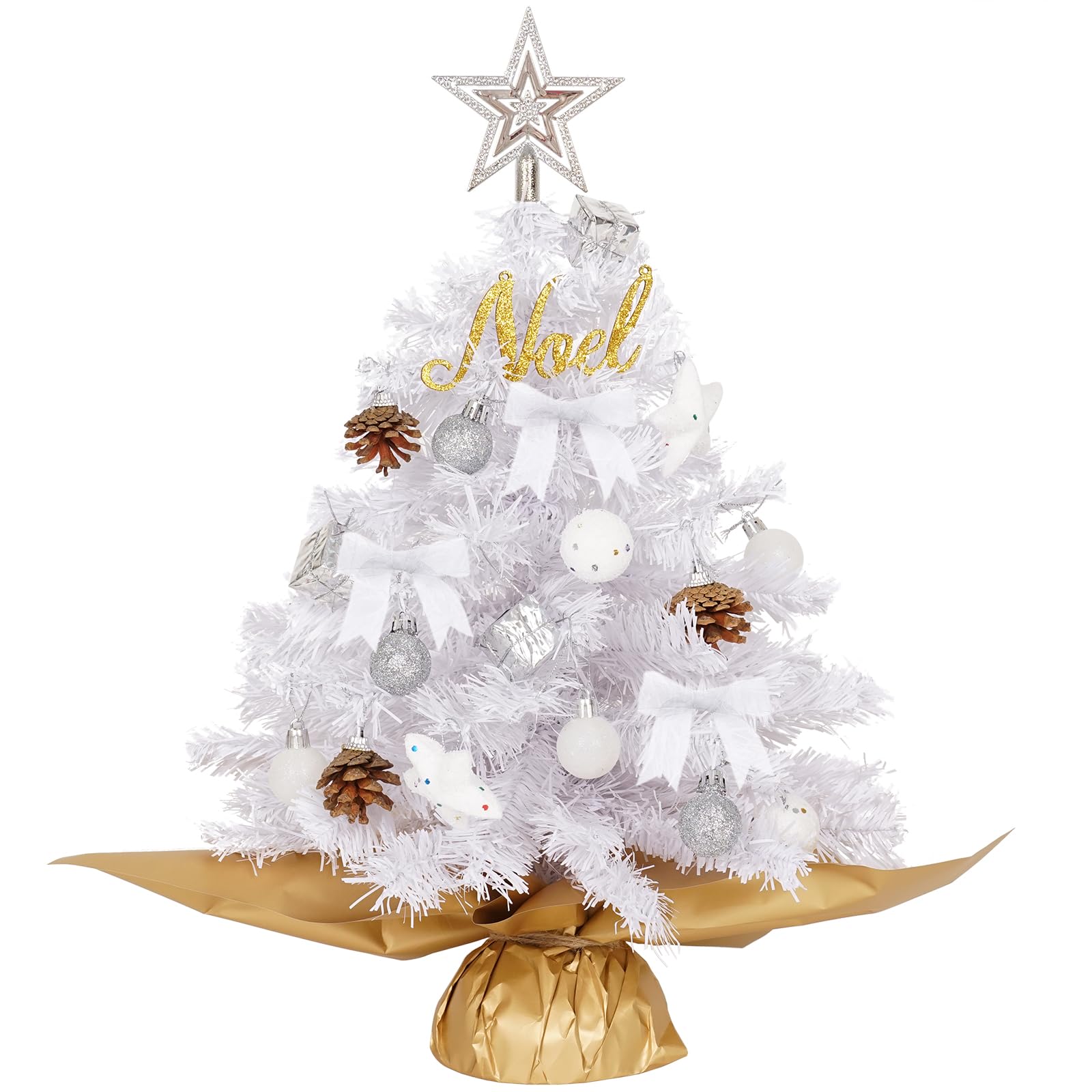 XmasExp Mini White Christmas Tree with Semi-circular Base - Small Artificial Holiday Tabletop Decoration for Home, Office, Party