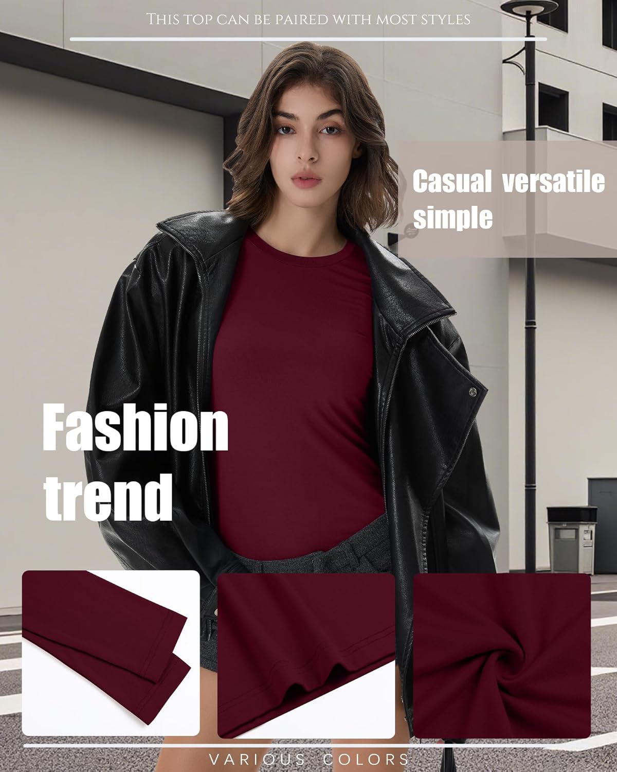 5 Pack Women's Long Sleeve Shirts Slim Fit Crew Neck Basic Tops Multipack Casual Layering Tee Undershirts - Image 3