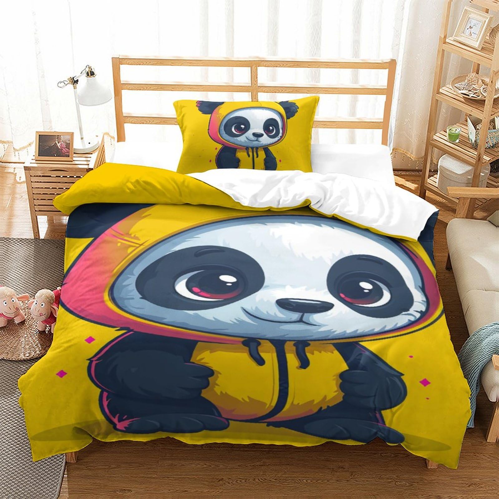 Housse de couette panda 3D en microfibre 135x200cm avec sa fermeture éclair pour lit une place