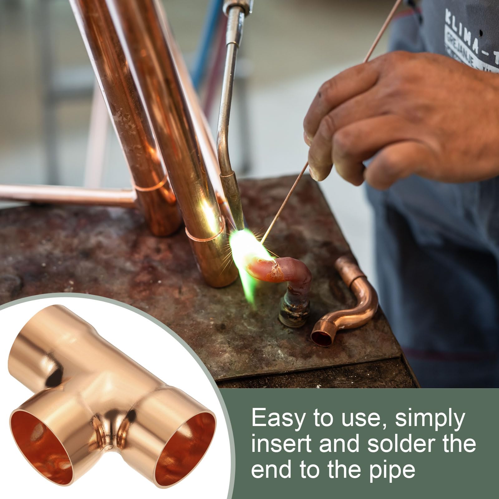 YOKIVE 5 piezas de accesorios en T de cobre, conector de tubería de presión C x C, conexión de tubo de junta de soldadura, ideal para refrigeración HVAC (tamaño nominal de 1 1/4 pulgadas)
