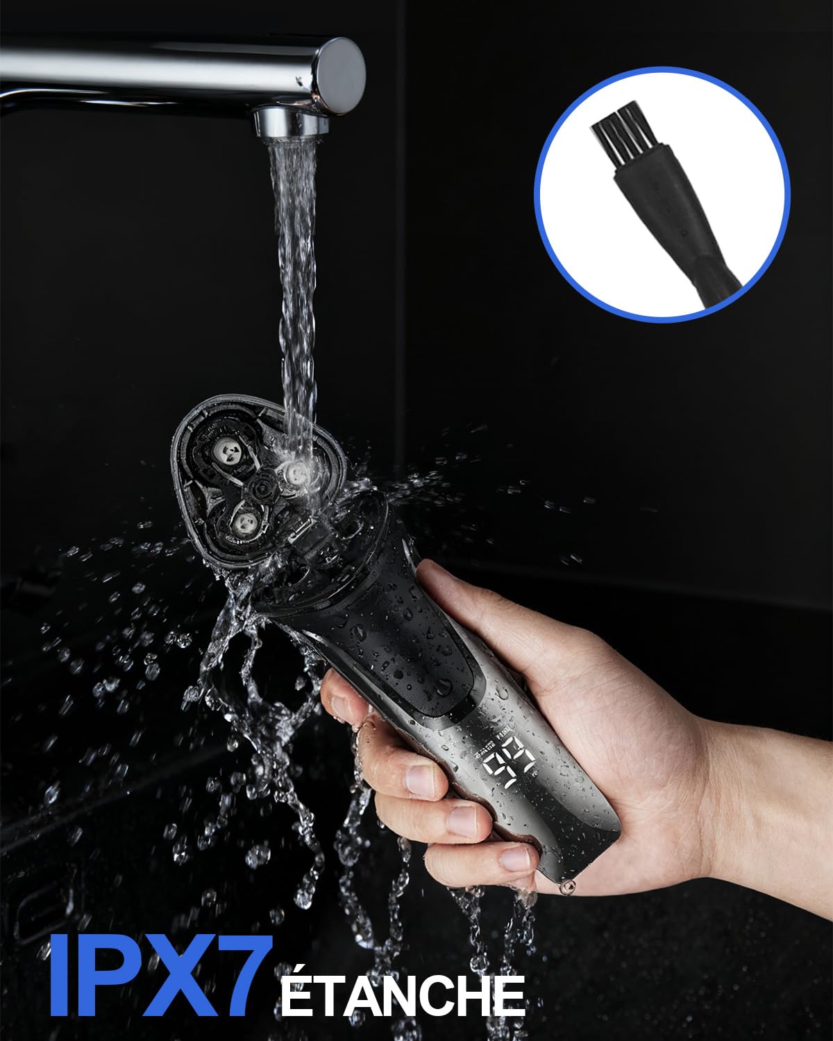 Rasoir Électrique Homme Rechargeable 4D avec Écran LED, IPX7 Rasoir Homme Étanche Humide & Sec, Rasoir Rotatif Sans Fil, Tondeuse Barbe avec Tondeuse Rétractable et Verrouillage Voyage(Noir)