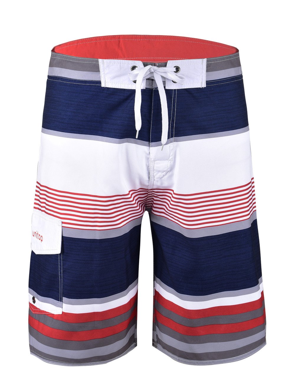 Men's Quick Dry Classical colorful Striped Print Walking Beach Board Shorts Red-32-image-23