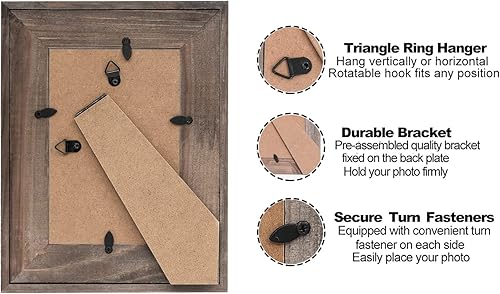 Miniatura 3 de Juego de 2 marcos de fotos de madera rústica de 4 x 6 pulgadas, marco de fotos de madera maciza con vidrio real, montaje en pared o mesa, multicolor