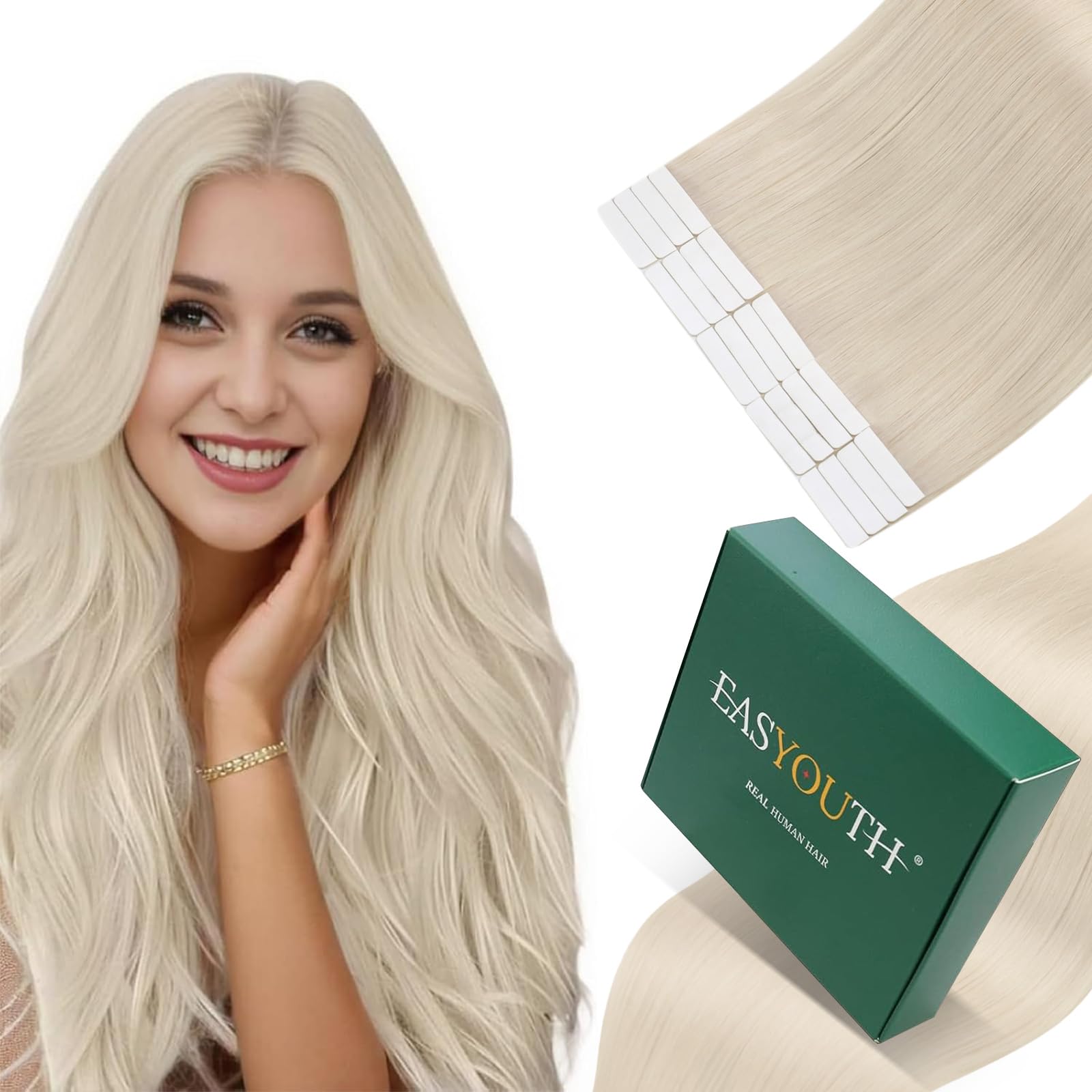 Easyouth Tape Extensions Echthaar Glatt Menschliches Haar