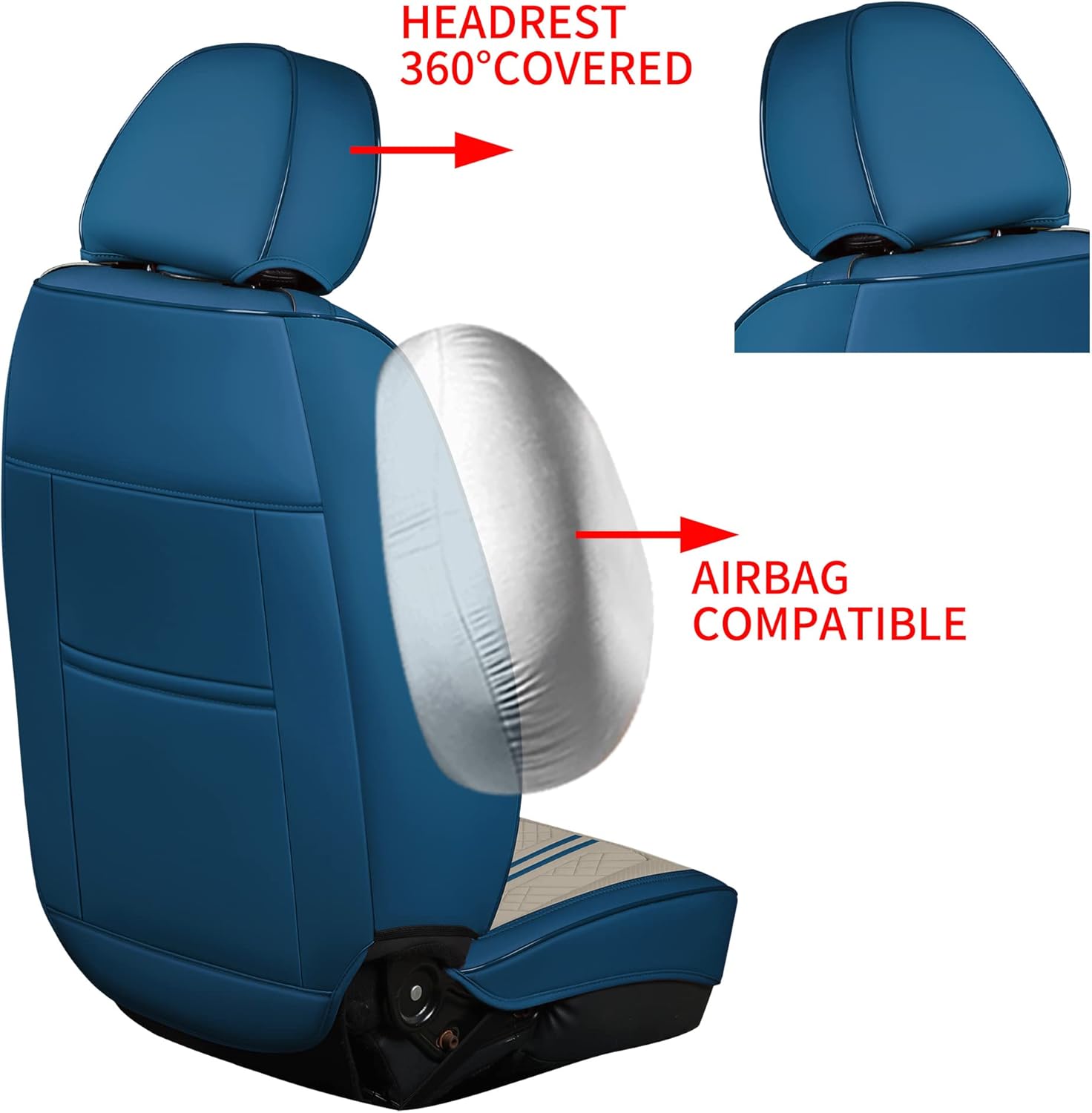 GXT Car Seat Covers Front Seats Only, Front Car Seat Covers 2 Pack, Premium Faux Leather Car Seat Cushion - Universal Fit for Most Sedans SUV Pick-up Truck with Headrests(White and Blue)