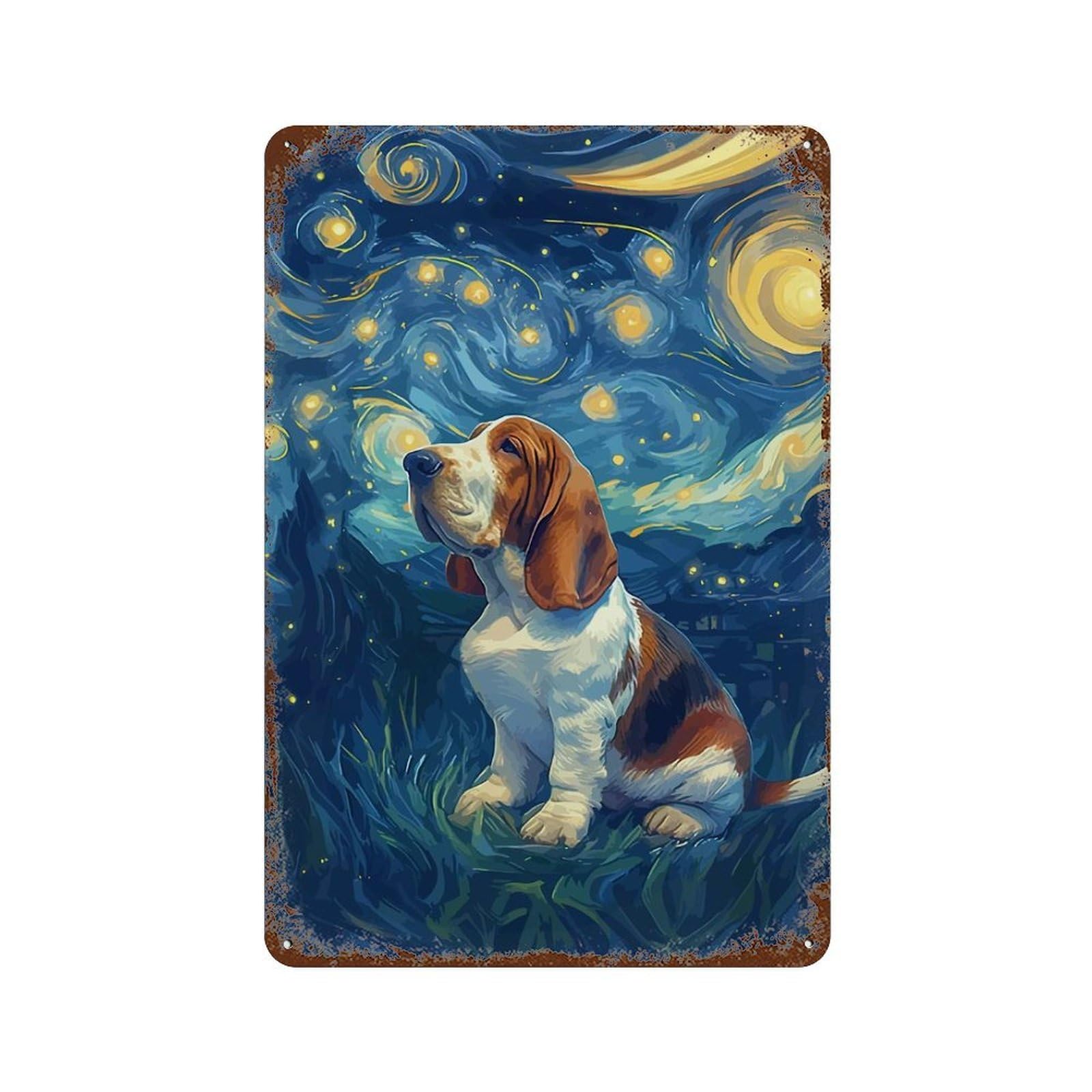 Starry Night Bastet Hound Vintage Metal Tin Sign 11.8"x7.9", for Garage, Bar And Workshop Decor, Novelty Wall Decor