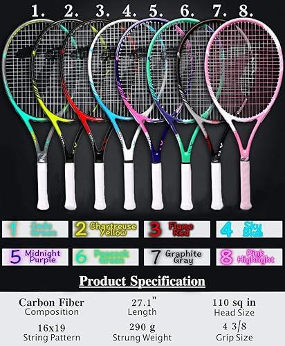 Miniatura 5 de Teloon Serie Sensus  Triple absorción de impactos  Raqueta de tenis para adultos, raqueta de tenis para mujer incluye funda para bolsa,