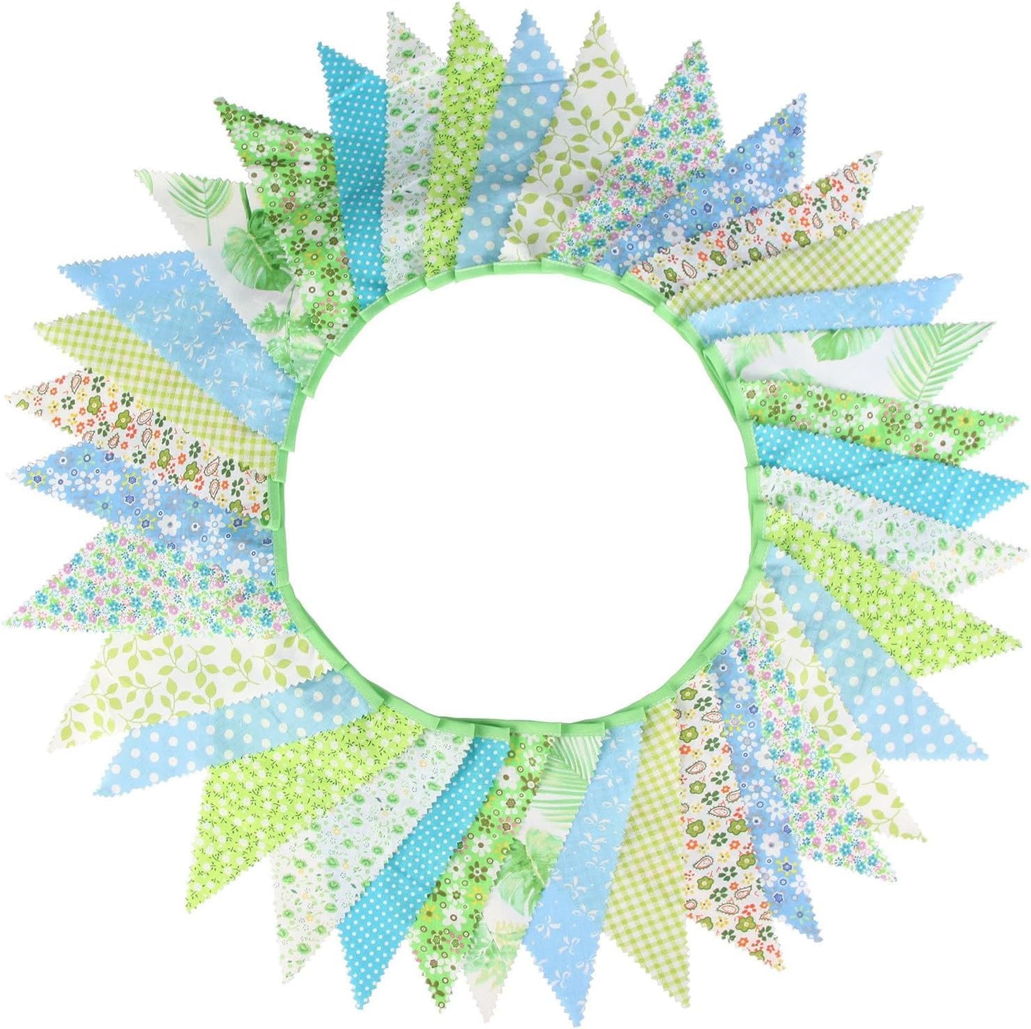 Daaxing 36Pcs Large Fabric Bunting Banner, 33 Feet Garden Bunting Floral Bunting Cotton Vintage, For Wedding Baby Shower Garden Birthday Parties Home Decoration (Green)