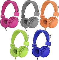 AILIHEN 5-Pack Kids Headphones Wired with Mic, 85dB Volume Limit, Shareable Foldable for School Classroom Chromebook - Dark Colors