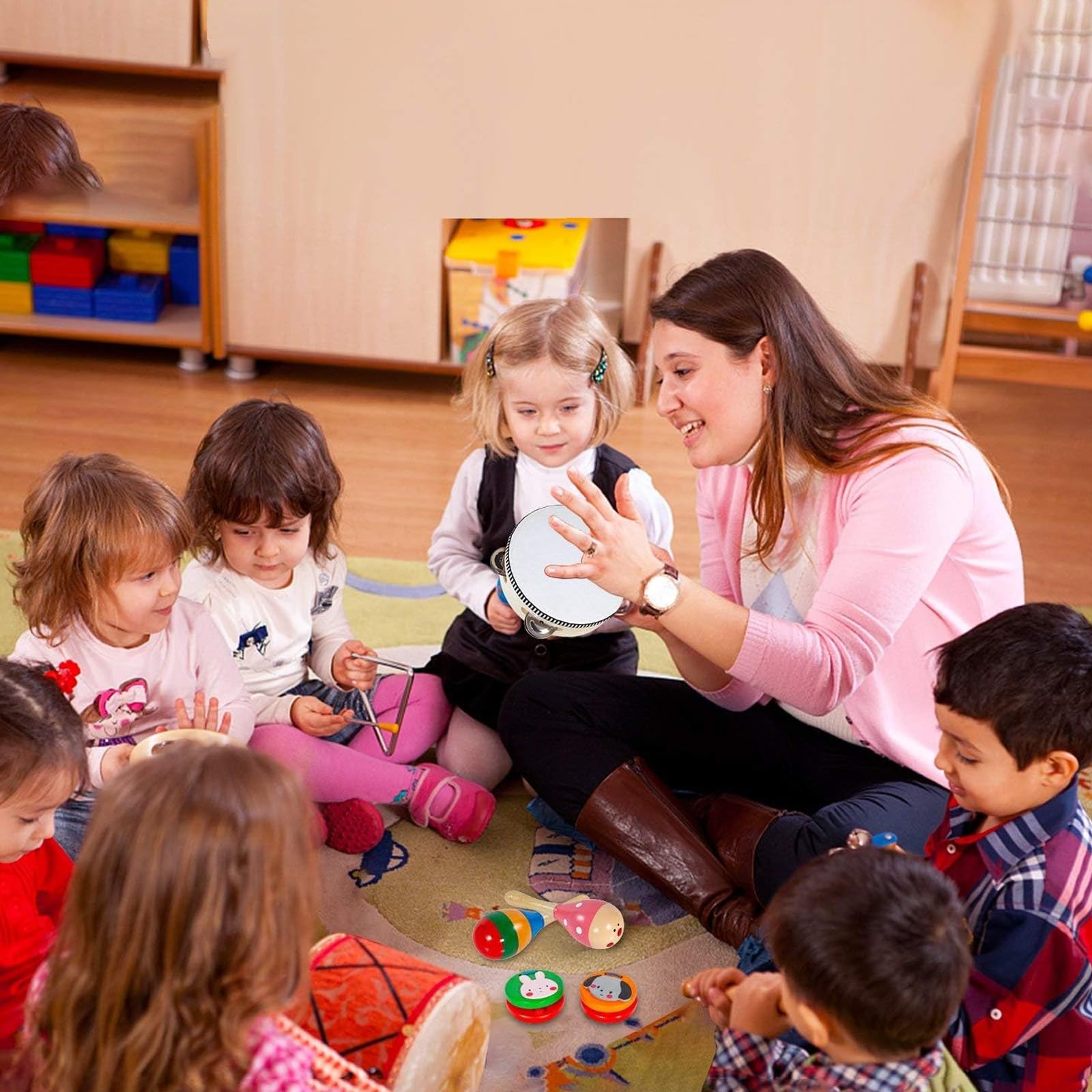 34 Pezzi Strumenti Musicali Bambini,Percussioni per Bambini con Zaino,Percussioni per Bambini con Borsa,Strumenti Musicali Percussioni Giocattolos in Legno,Strumenti Musicali Montessori