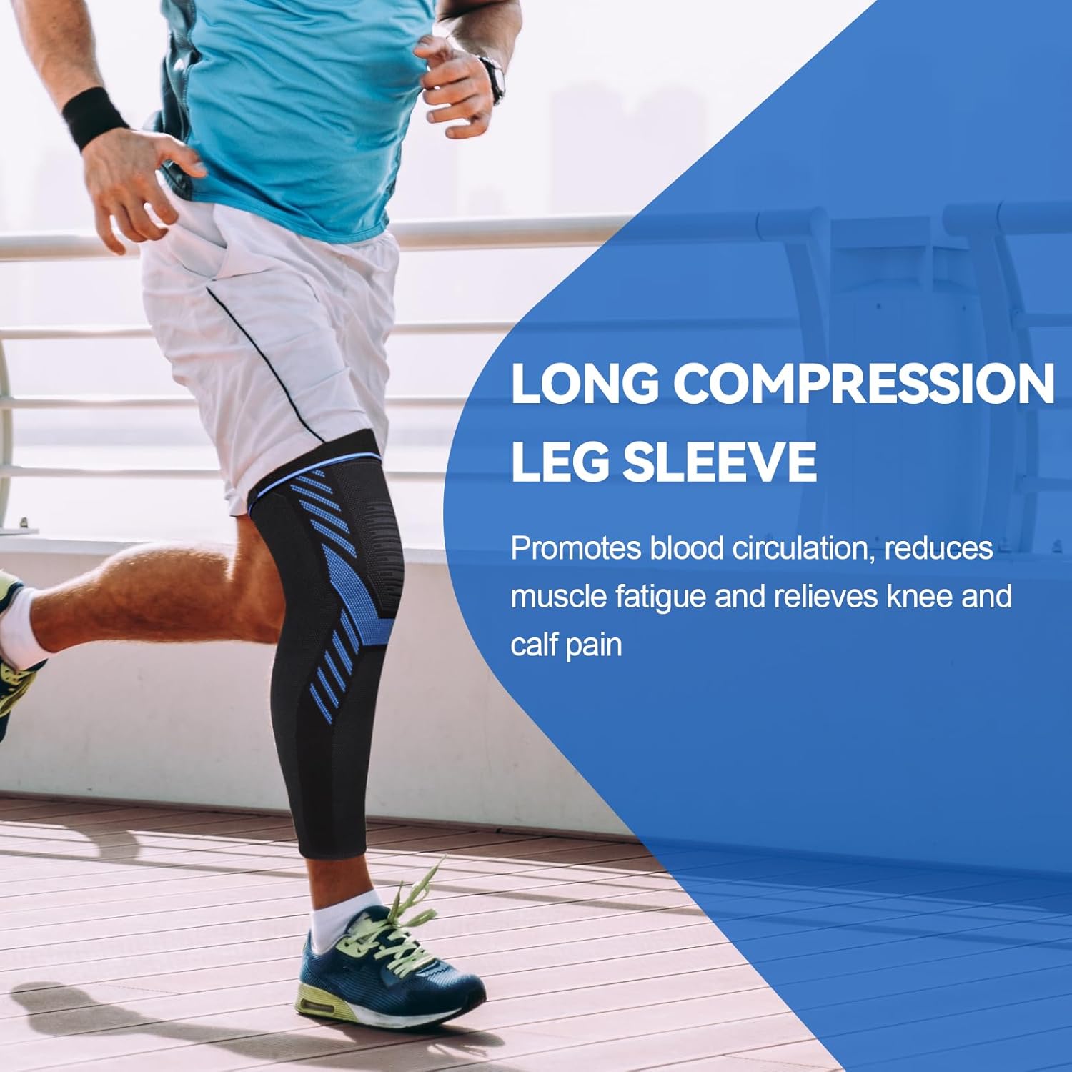 Long Compression Leg Sleeve Knee Compression Sleeves with Adjustable Straps Knee Brace for Men and Women for Sports Running Basketball Meniscus Tear Arthritis ACL Pain Relief (Blue, Small) - Image 5
