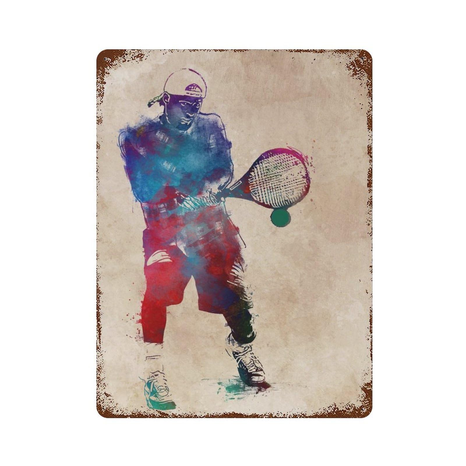 Rust Effect Tennis Player Vintage Rust Metal Sign 15.7"x11.8", Classic Wall Plaque for Shed, Workshop And Garage Wall Decor
