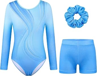 EQSJIU Gymnastics Leotards for Girls Hollow Back 3-Piece Tumbling Outfits