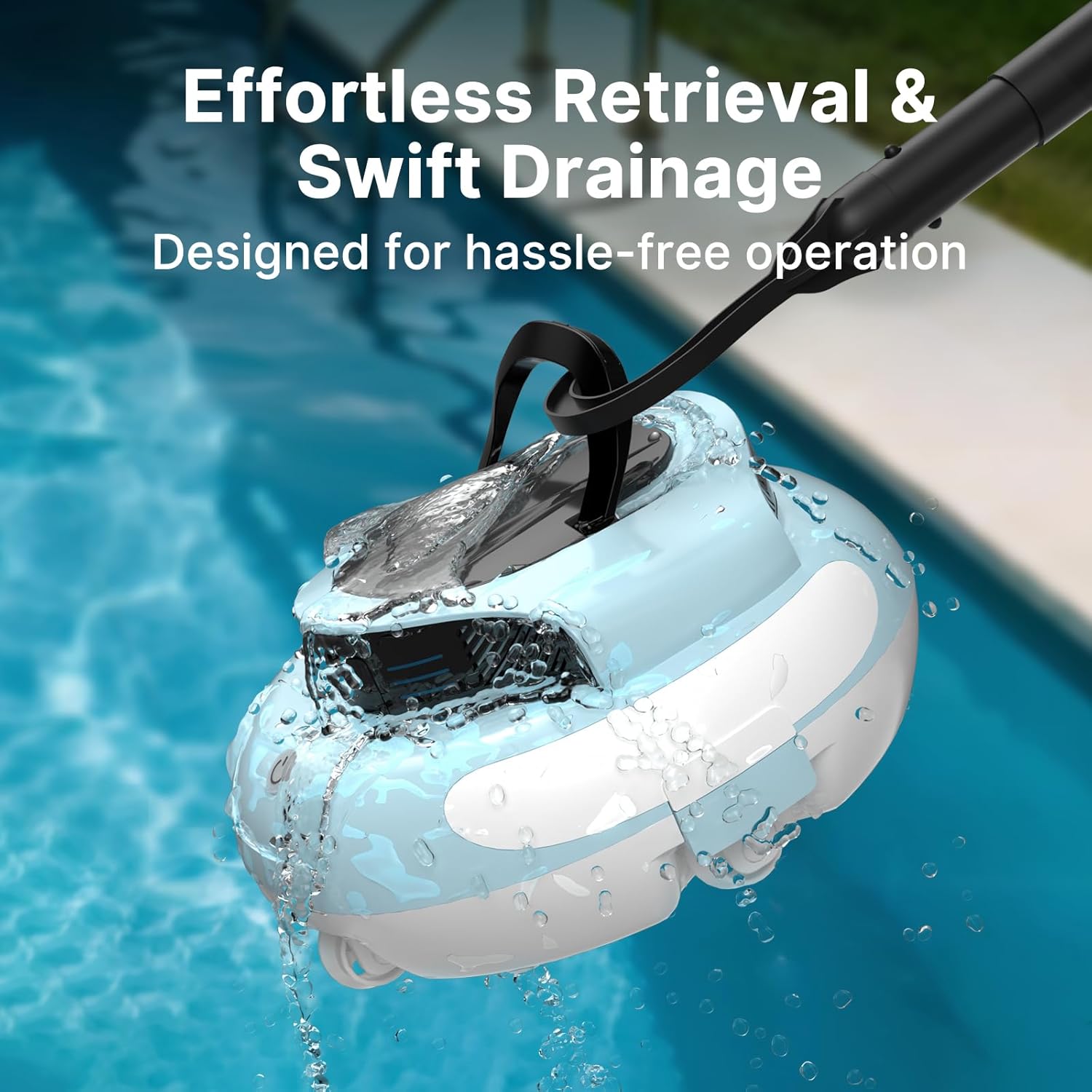 Cordless Robotic Pool Cleaner - Dual Motor Powerful Suction, 150 Min Runtime, Auto Parking, Ultra-Quiet, for In-Ground Pools Up to 50ft, Energy Efficient & Lightweight (Blue)